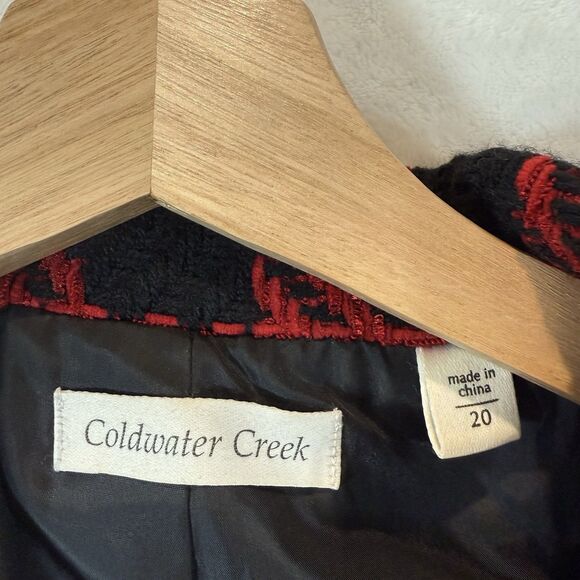 Coldwater Creek Jacket Blazer Houndstooth Chenille Red Black Plaid 20 - Picture 2 of 11
